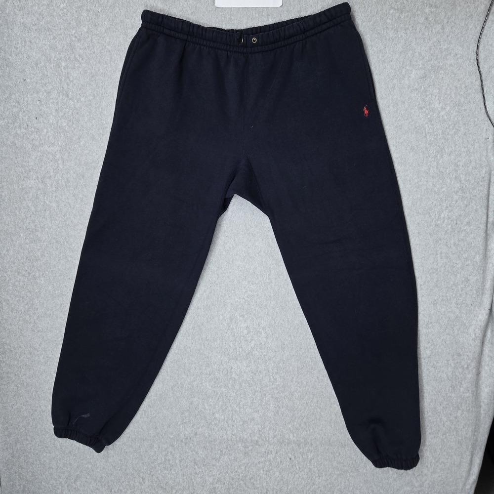 VINTAGE Polo Ralph Lauren Men Pants L Navy Embroidered Jogger READ